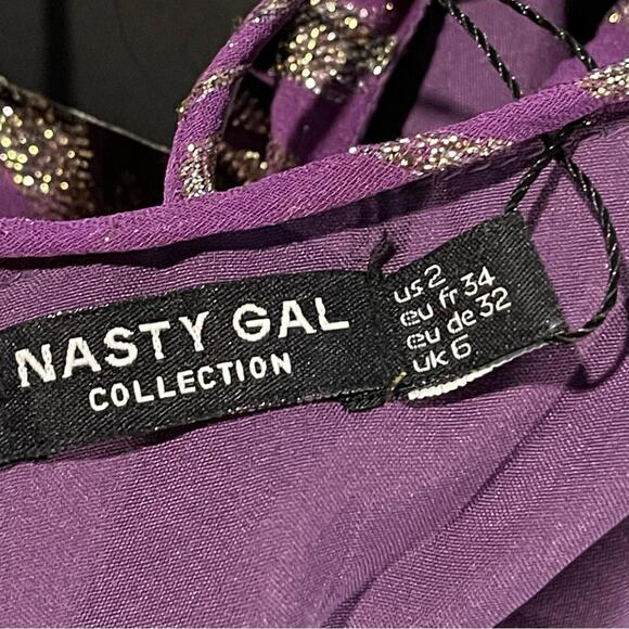 NEW Nasty Gal Purple Metallic Zebra Print Maxi Dress Size 2 - Picture 9 of 9